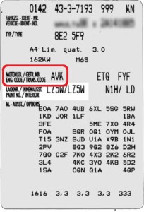 Motorcode, Getriebecode, Lackcode, Zierleistencode und alle Audi-Optionscodes.